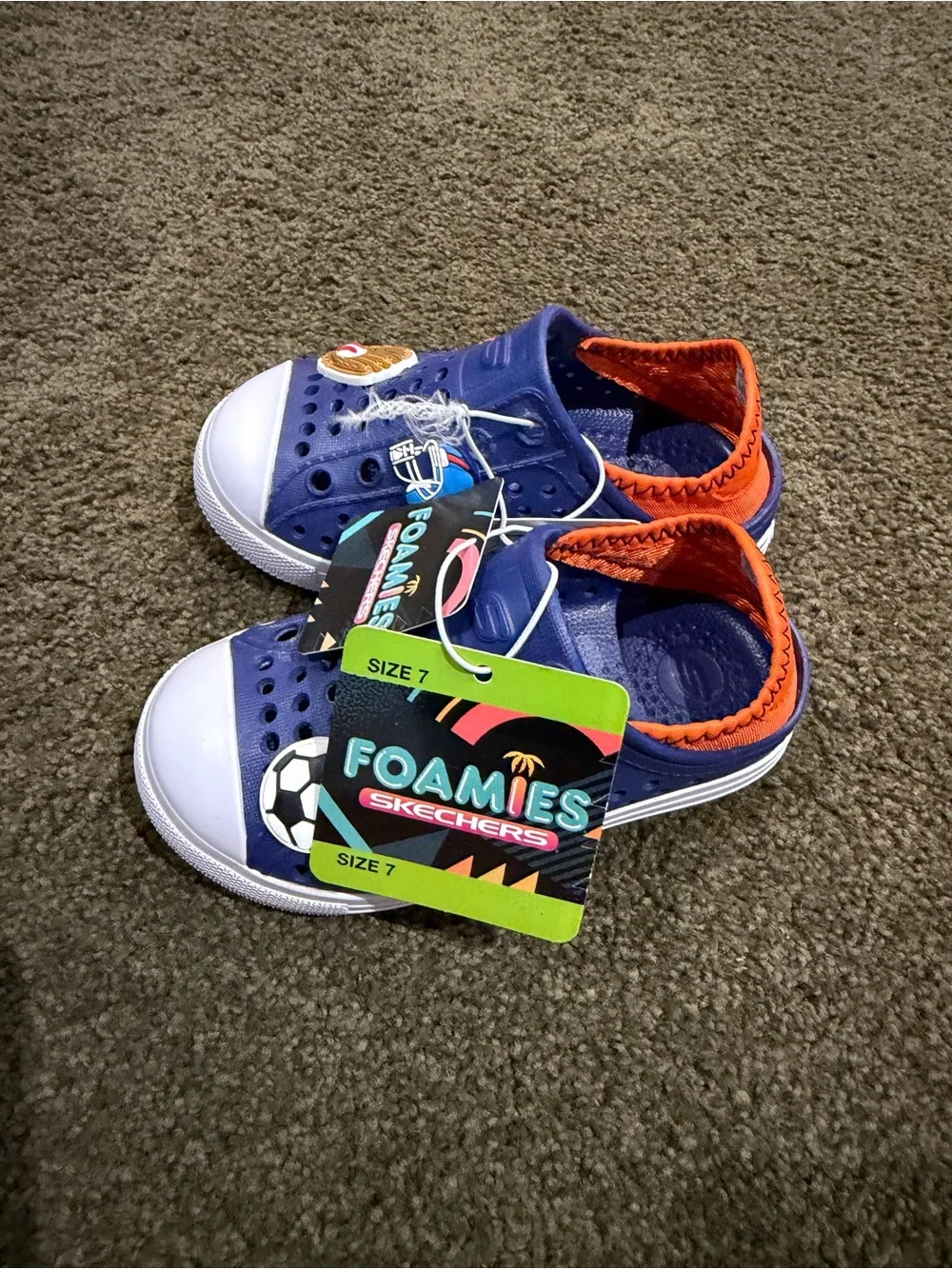 Skechers Blue Foamies Slip-On Clogs with Orange Lining and White Toecaps sz 7